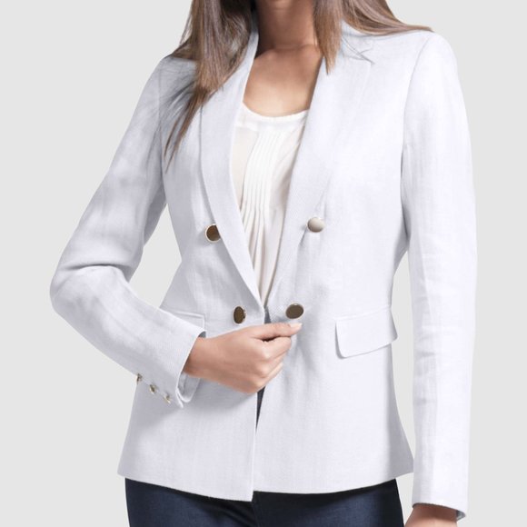 OLGYN Jackets & Blazers - OLGYN Women’s Double Breasted White Linen Blazer